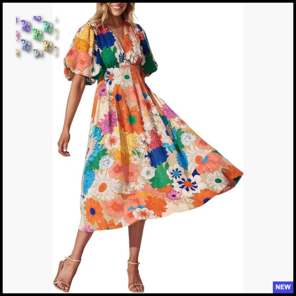 Floral Maxi Dress Elegant Wedding Guest Boho A-Line V-Neck Summer